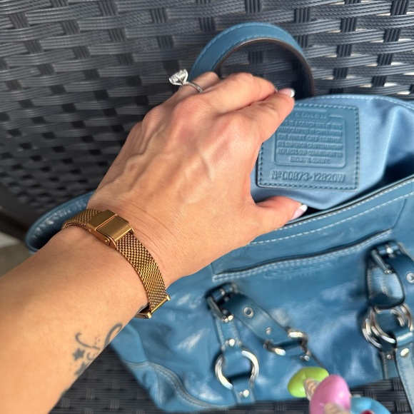 Coach Blue Quilted Leather Tote with Silver Hardware - Picture 6 of 14